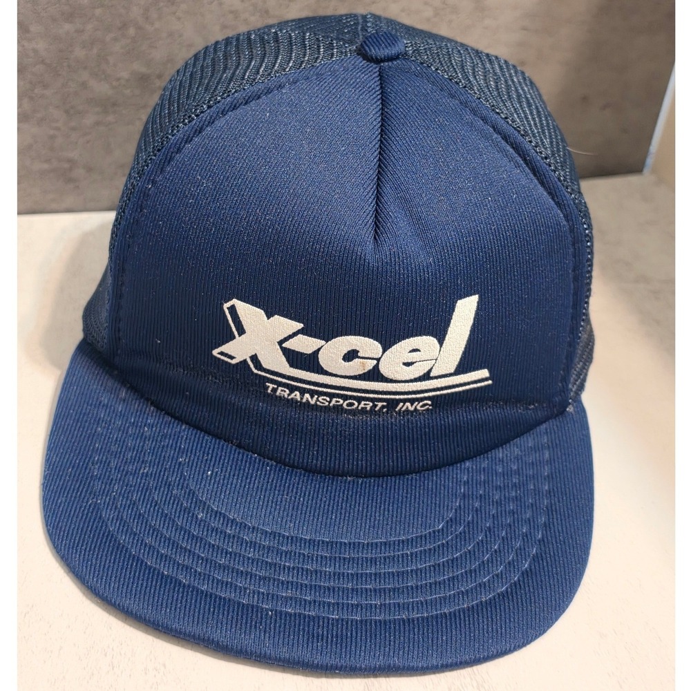 Vintage X-cel Transport Inc Navy Blue Mesh Trucker Hat Snapback Cap